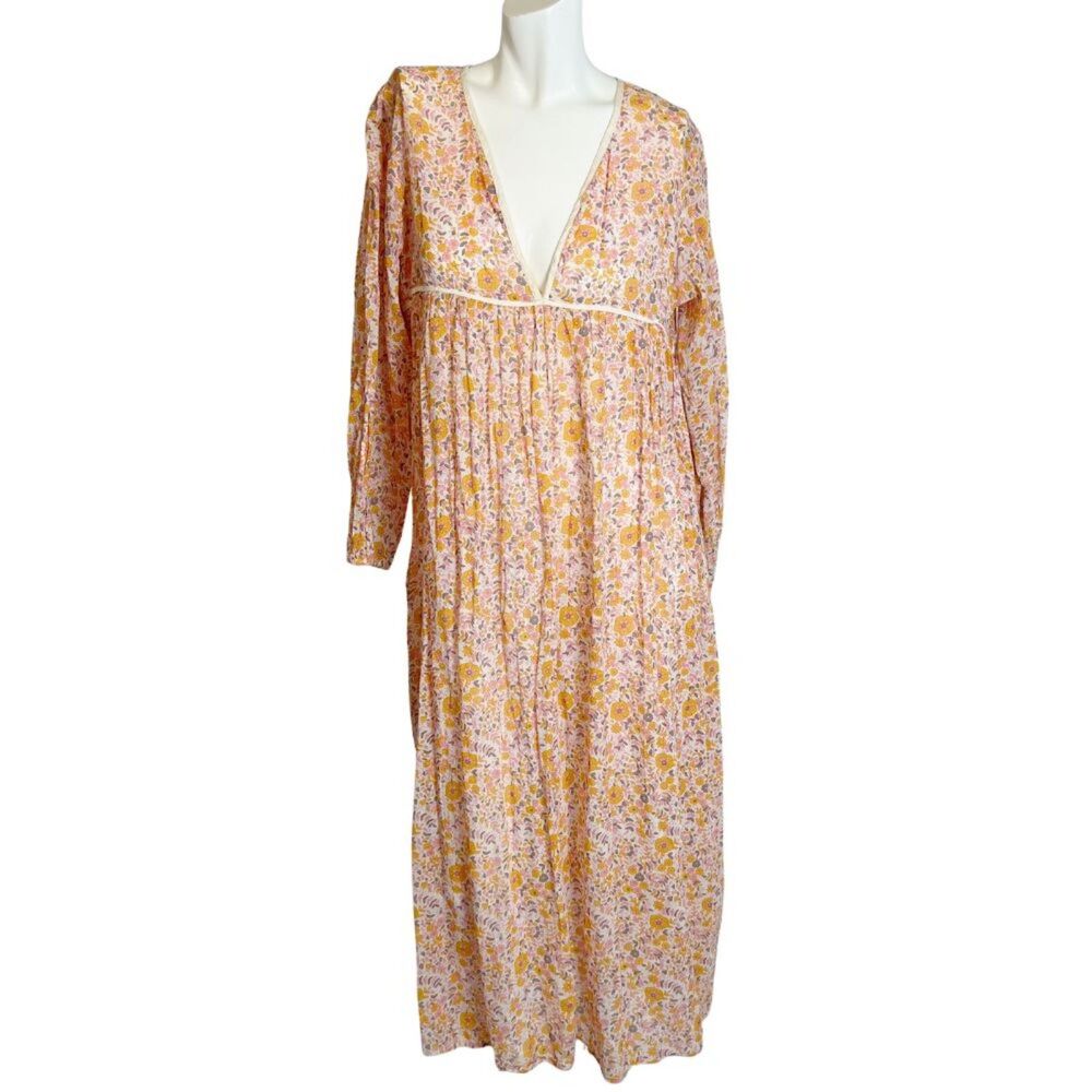 Modern Soul Long Sleeve Orange Sheer Floral Maxi Dress V-Neckline